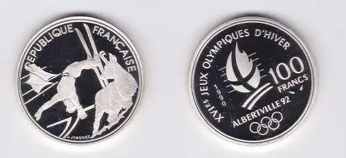 100 Franc Silbermünze Frankreich Olympia 1992 Albertville Trickskiläufer(124309)