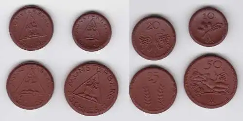 10, 20, 25, 50 Pfennig Porzellan Not Münze Münsterberg Schlesien (133216)