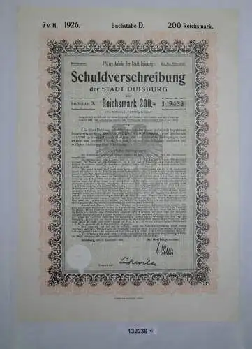 200 Reichsmark Schuldverschreibung der Stadt Duisburg 31.12.1926 (132236)