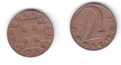2 Groschen Kupfer Münze Österreich 1938 (114925)