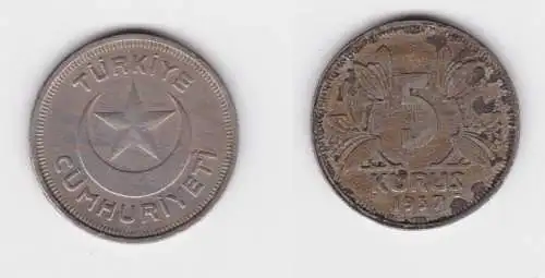 5 Kurus Kupfer-Nickel Münze Türkei 1937 (141792)