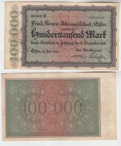 100000 Mark Banknote Stadt Essen Fried.Krupp 10.7.1923 (112933)