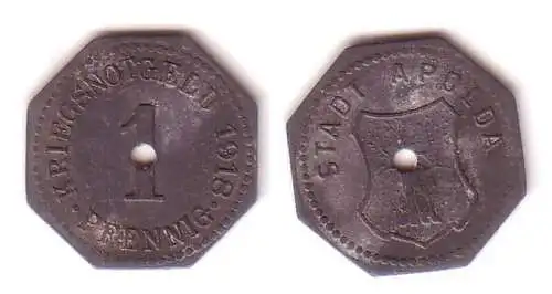 1 Pfennig Zink Notmünze Stadt Apolda 1918 (113101)