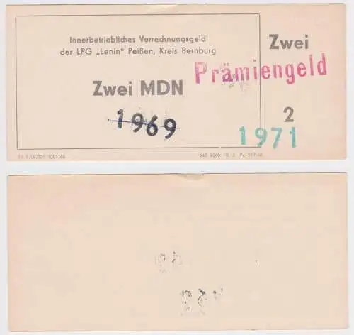 2 MDN Banknote DDR LPG Geld "Lenin" Peißen Kreis Bernburg 1971 (151732)