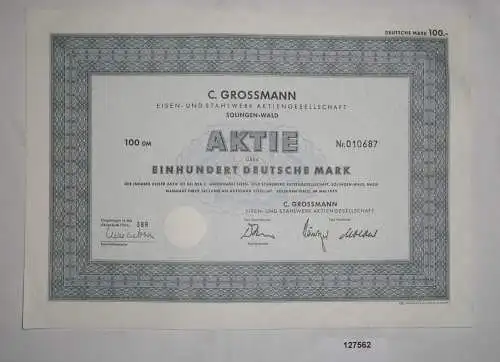 100 Mark Aktie C.Grossmann AG Solingen-Wald Mai 1970 (127562)