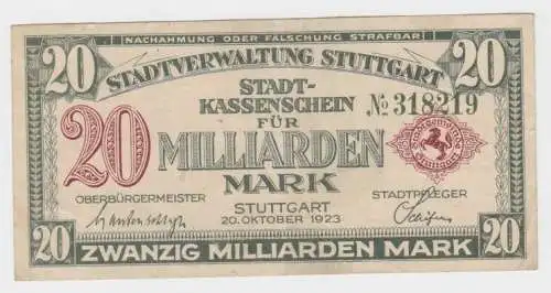 20 Milliarden Banknote Inflation Stadtverwaltung Stuttgart 20.10.1923 (140298)
