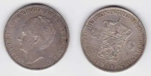 2 1/2 Gulden Silber Münze Niederlande 1931 (114461)