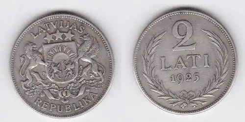 2 Lati Silber Münze Lettland Staatswappen 1925 (122232)