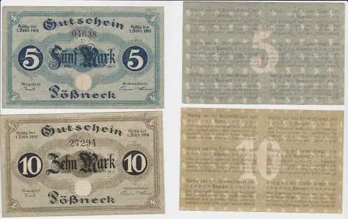 5 und 10 Mark Banknoten Notgeld Stadt Stadt Pößneck um 1918 (130238)