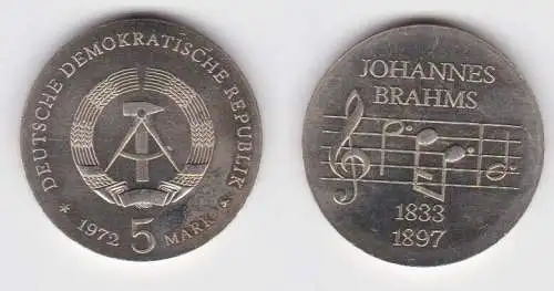 DDR Gedenk Münze 5 Mark Johannes Brahms 1972 Stempelglanz (141166)