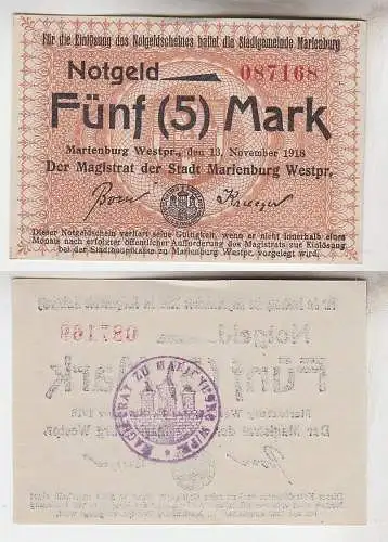 5 Mark Banknote Notgeld Stadt Marienburg Westpreussen 1918 (113576)