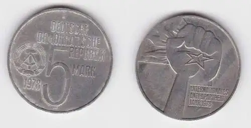 DDR Gedenk Münze 5 Mark Anti Apartheid Jahr 1978 vz (140420)