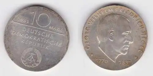 DDR Gedenk Münze 10 Mark Georg Wilhelm Friedrich Hegel Silber Stgl. (140699)