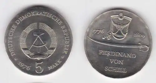 DDR Gedenk Münze 5 Mark Ferdinand von Schill 1976 Stempelglanz (140514)