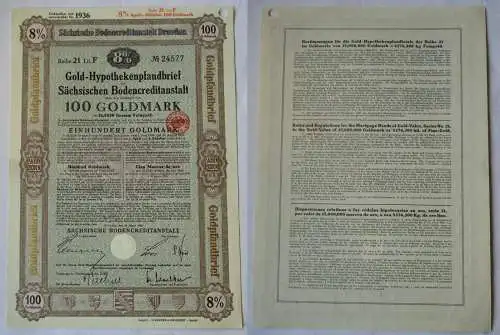 100 Goldmark Pfandbrief Sächsische Bodencreditanstalt Dresden 28.1.1930 (122528)