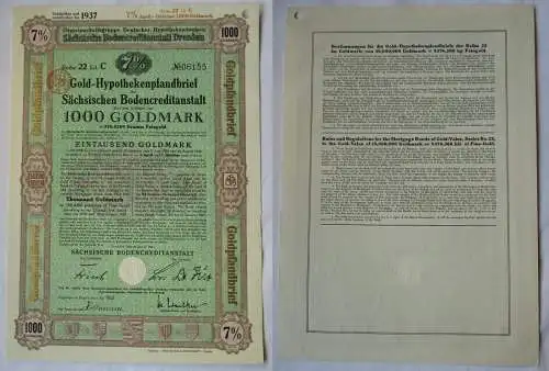1000 Goldmark Pfandbrief Sächsische Bodencreditanstalt Dresden 20.1.1931(128253)