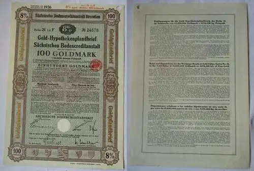 100 Goldmark Pfandbrief Sächsische Bodencreditanstalt Dresden 28.1.1930 (129685)