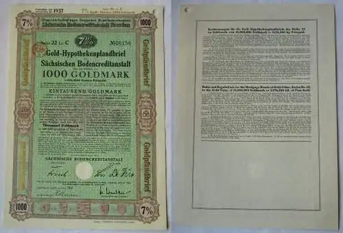 1000 Goldmark Pfandbrief Sächsische Bodencreditanstalt Dresden 20.1.1931(129913)