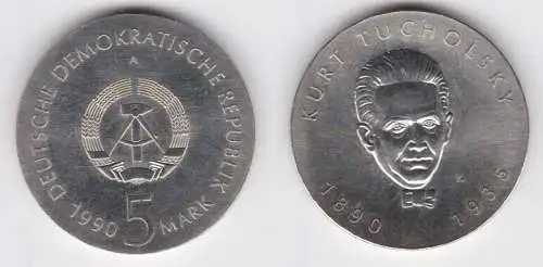 DDR Gedenk Münze 5 Mark Kurt Tucholsky 1990 Stempelglanz (140898)