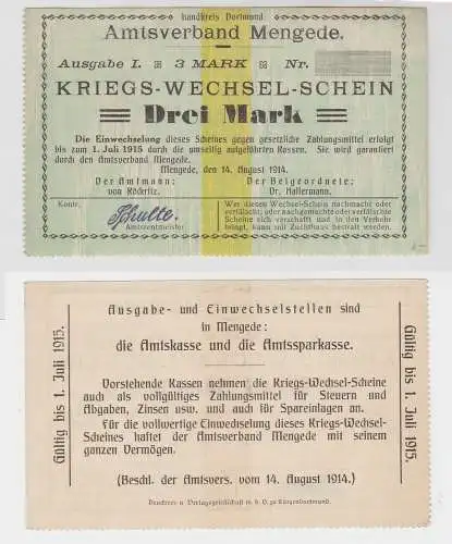 3 Mark Banknoten Kriegs-Wechselschein Amtsverband Mengede 1914 (130640)