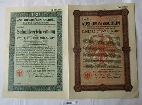 12,50 Mark Aktie Reichsschuldenverwaltung Berlin 25.September 1925 (140900)