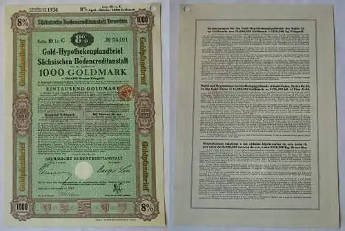 1000 Goldmark Pfandbrief Sächsische Bodencreditanstalt Dresden 9.5.1928 (124979)