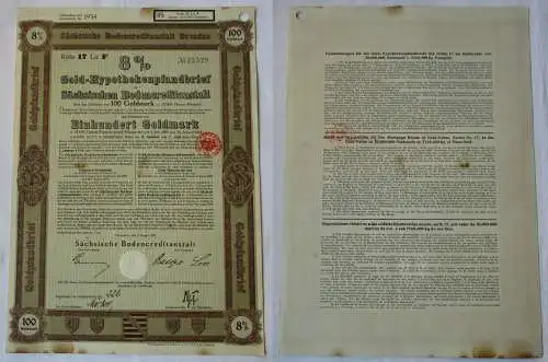 100 Goldmark Pfandbrief Sächsische Bodencreditanstalt Dresden 4.01.1928 (129066)