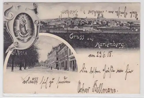 15706 AK Gruss aus Marienberg - Straßenansicht, Gesamtansicht mit Bahnhof 1905