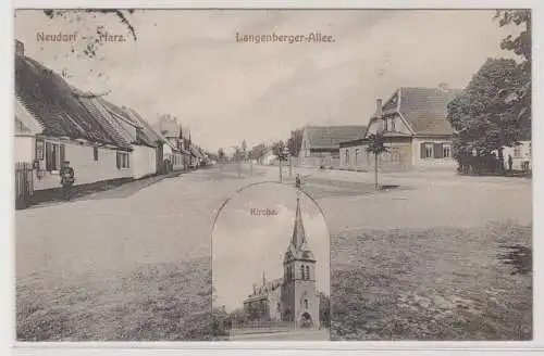 99998 AK Neudorf Harz - Langenberger-Allee, Straßenansicht, Kirche 1909