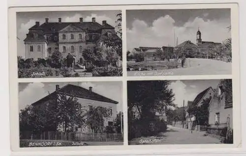 99667 AK Benndorf - Schule, Schloß, Kirche mit Dorfpartie, Bahnhofstr. 1940