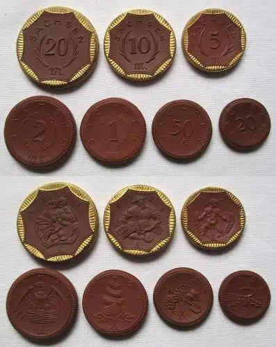 Porzellan Notgeld Münzen Satz 20 Pfennig - 20 Mark Sachsen 1921 (100990)