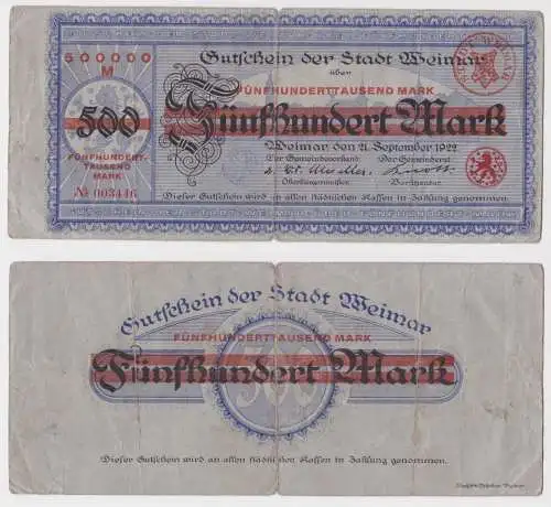 500000 Mark Banknote Stadt Weimar Überdruck auf 500 Mark 21.9.1922 (158111)