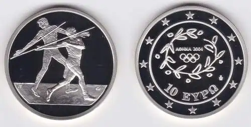 10 Euro Silber Münze Griechenland Olympiade Speerwurf 2004 PP (158300)