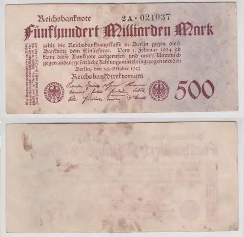500 Milliarden Mark Inflation Banknote 26.10.1923 Ro.124 d (156537)