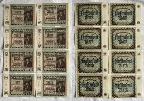 8x 5000 Mark Inflation Banknote 2.Dezember 1922 Ro.80 a UNC (156896)