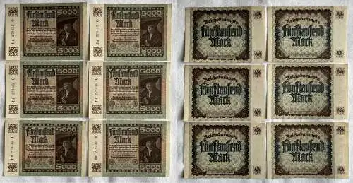 6x 5000 Mark Inflation Banknote 2.Dezember 1922 Ro.80 a UNC (156470)