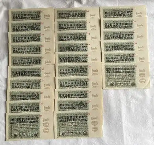 26 x 100 Millionen Mark Inflation Banknote 1923 Ro.106 h fast UNC (156467)