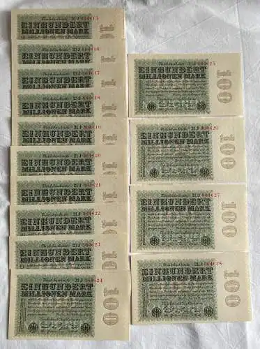 14 x 100 Millionen Mark Inflation Banknote 1923 Ro.106 h fast UNC (156728)