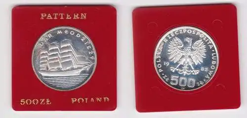 500 Zloty Silber Münze Polen Segelschiff Dar Mlodzieny, Probe 1982 PP (156954)