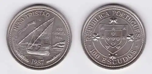 100 Escudos Münze Portugal Segelschiff "Nuno Tristao" Rio Gambia 1987 (156491)