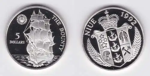 5 Dollar Silber Münze Niue 1992 Segelschiff Bounty (157098)