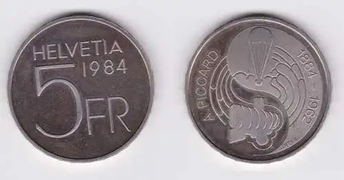 5 Franken Kupfer Nickel Münze Schweiz 1984 A.Piccard 1884-1962 (156507)
