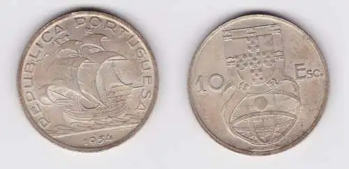 10 Escudos Silber Münze Portugal 1954 ss+ (156547)
