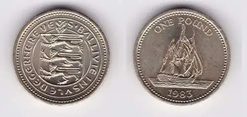 1 Pfund Messing Münze Guernsey 1983 Segelschiff vz/Stgl. (156414)