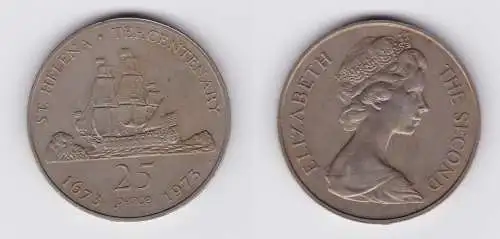 25 Pence Kupfer Nickel Münze St.Helena Segelschiff 1973 (156532)