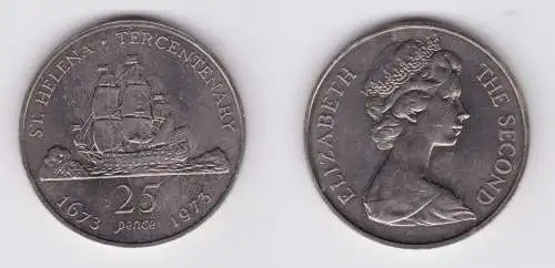 25 Pence Kupfer Nickel Münze St.Helena Segelschiff 1973 (157107)