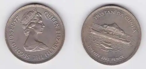 25 Pence Kupfer Nickel Münze Tristan da Cunha 1977 Schiff HMY "Britannia(157057)