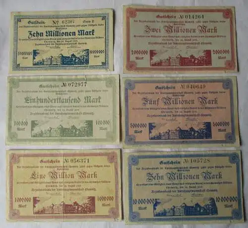 6 Banknoten 100000 bis 1 Million Mark Amtshauptmannschaft Chemnitz 1923 (103620)