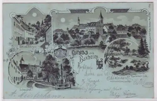 900984 Mondschein AK Gruss aus Buxheim - Gräfliches Brauhaus, Schlosshof 1903