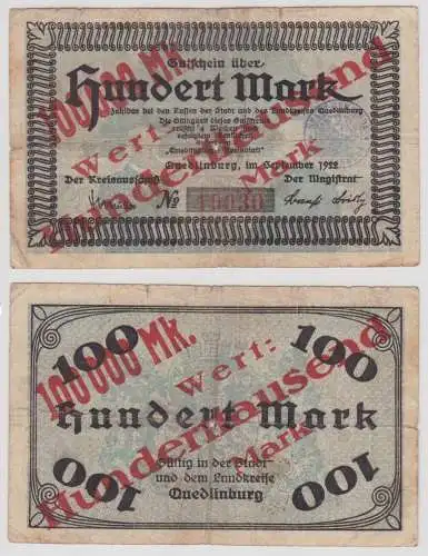 Banknote Inflation Kreisausschuß Quedlinburg 100000 Mark 1923 (131232)